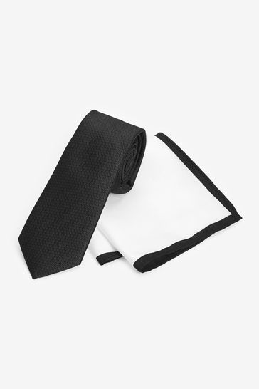 Blanco / Negro Slim Tie Y Pocket Square Set