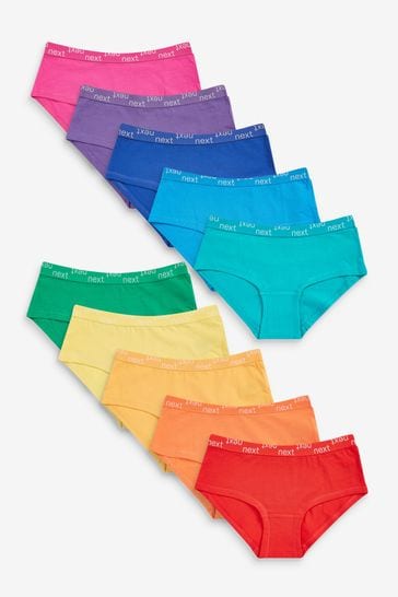 Multi Bright Rainbow 10 Pack Hipster Briefs (1.5-16yrs)