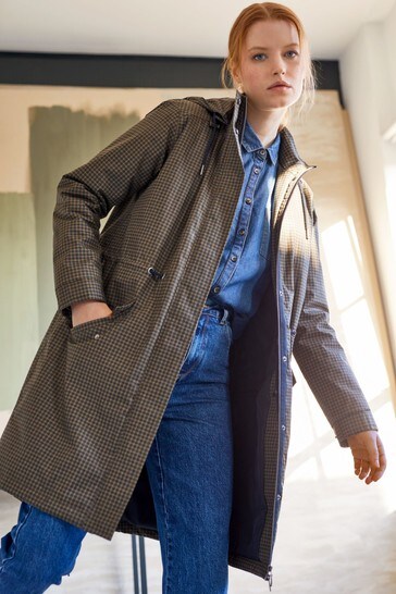 Thought Blue Evvie Printed Check Organic Cotton Waterproof Coat