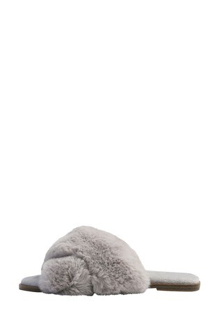 M&Co Grey Furry Mule Slippers