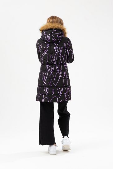 Buy Hype. Girls Black Sketch Heart Holographic Parka Script Coats