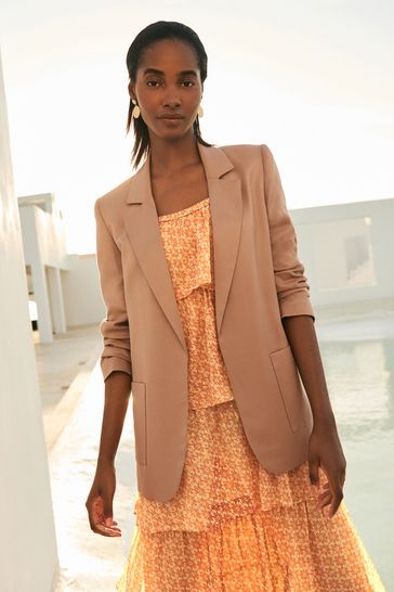 Taupe Brown Relaxed Fit Sheen Blazer