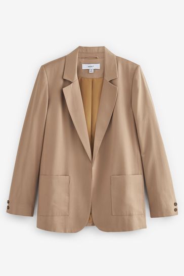 Taupe Brown Relaxed Fit Sheen Blazer
