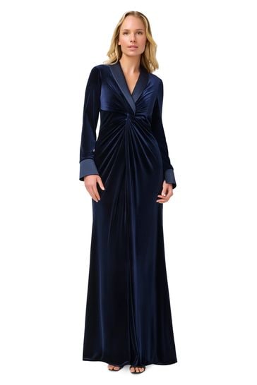 Adrianna Papell Blue Velvet Tuxedo Gown