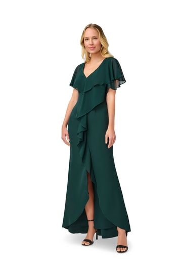 Adrianna Papell Green Crepe Chiffon Gown