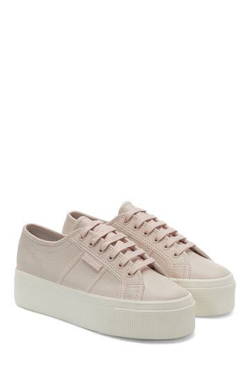 Buy Superga Pink 2790 Full Grain Leather Flatform Trainers from