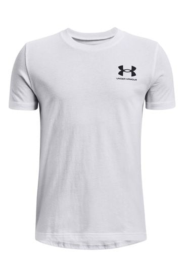 Under Armour White Boys Youth Sportstyle Left Chest Logo T-Shirt