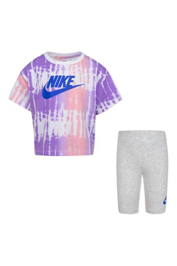 Nike Little Kids Pink Tie Dye Boxy T-Shirt And Bike Shorts Set