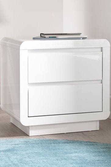 time4sleep White Marlow High Gloss 2 Drawer Bedside Table