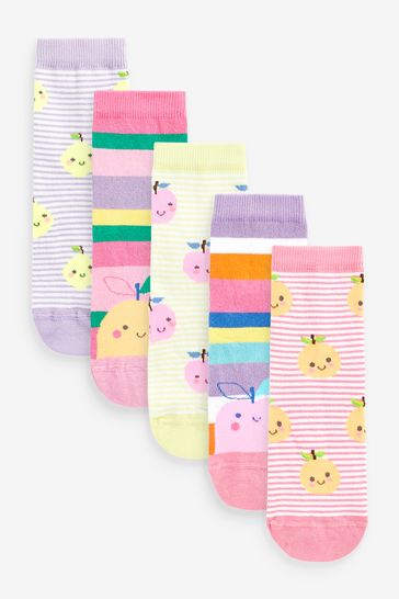 Pink and Purple 5 Pack Cotton Rich Bright Fruit Ankle Socks