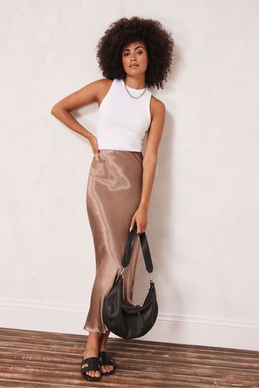 Mint velvet online brown leather skirt