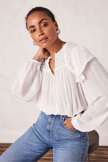 Buy Mint Velvet White Floral Detail Blouse from Next Luxembourg