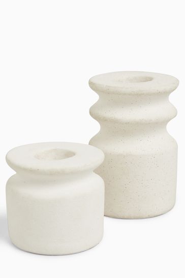 White White Ceramic Set Of 2 Candle Holder Candlesticks Holders