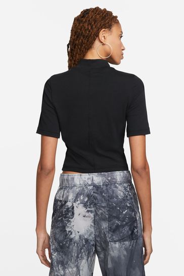 Buy Nike Black Rib Mock Neck Short Sleeve Top from Next Ireland