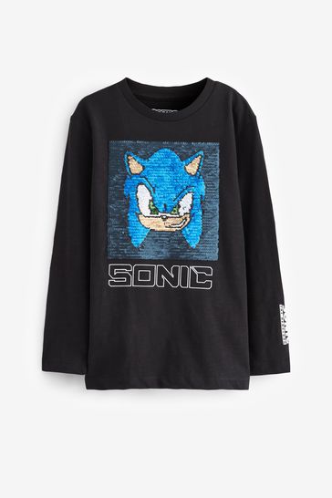 Sonic Black Long Sleeve Flippy Sequin License T-Shirt (3-14yrs)