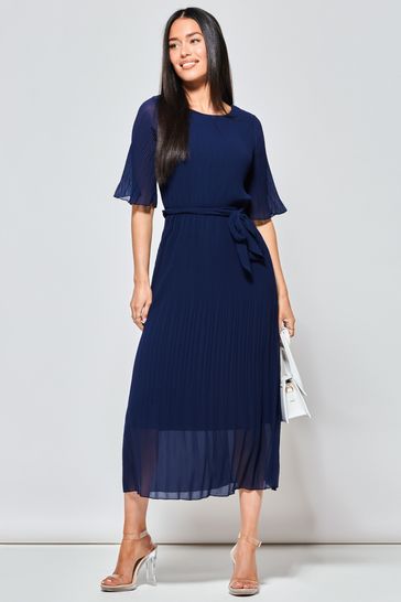 Jolie Moi Blue Qynn Chiffon Pleated Maxi Dress