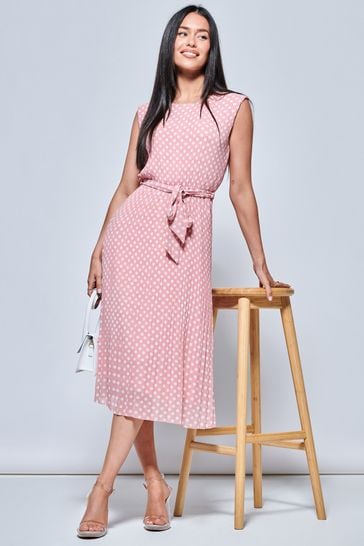 Jolie Moi Pink Hayes Pleated Chiffon Midi Dress