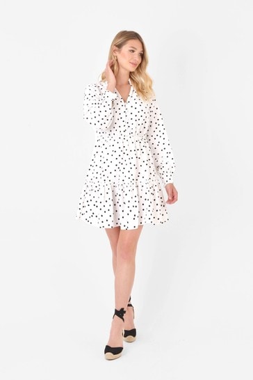 Ro&Zo White Spot Linen Mini Dress