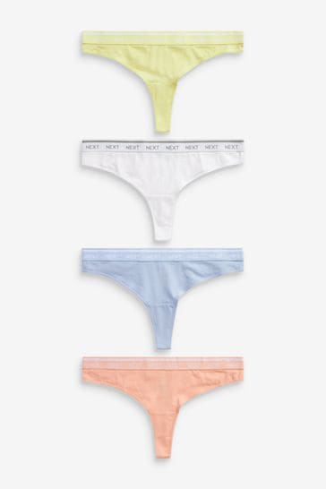 Multi Pastel Thong Cotton Rich Logo Knickers 4 Pack