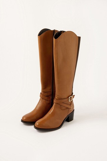 Monsoon Brown Lisa Leather Buckle Riding Boots