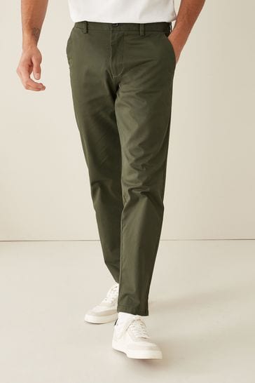 Khaki Green Elasticated Waist Skinny Fit Next Stretch Chino Trousers