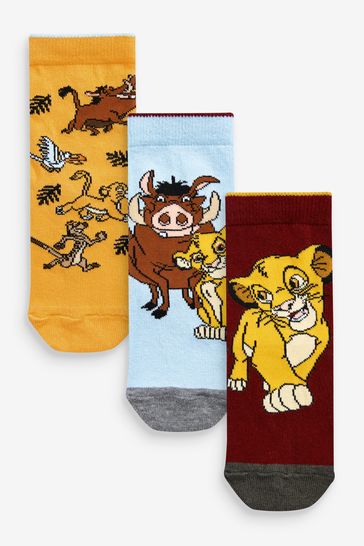 Grey/Yellow Lion King 3 Pack Cotton Rich Socks