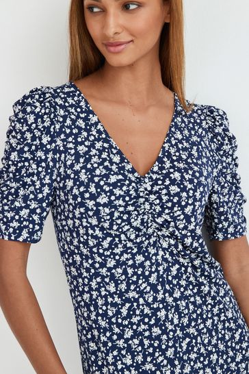 Navy Blue Ditsy Floral Short Sleeve Tea Dress