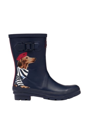 Joules Navy Blue Dog Mid Height Printed Molly Wellies