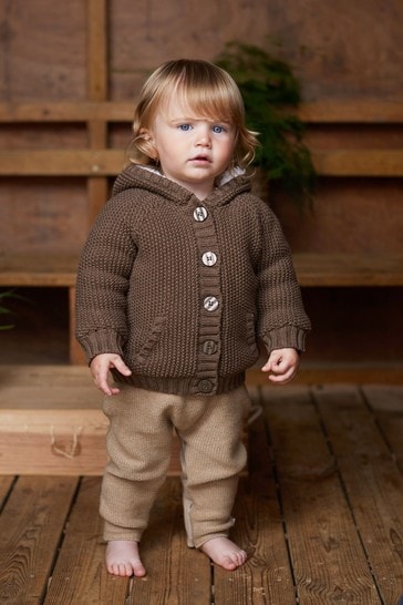 The Little Tailor Brown Pixie Pram Plush Lined Coat With Pom Poms