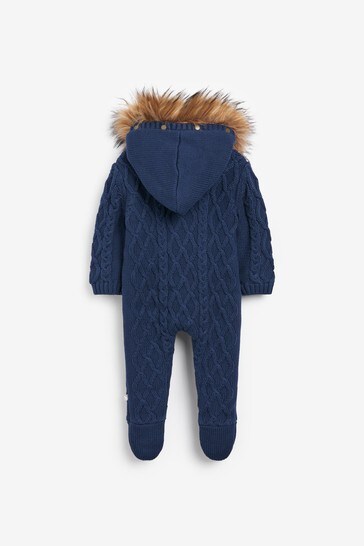 Baby knitted snowsuit with fur hood outlet