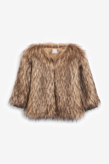 The Little Tailor Brown Girl's Faux-Fur Jacket