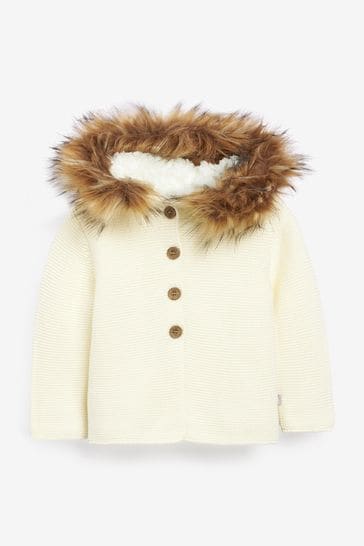 cream faux fur hooded jacket