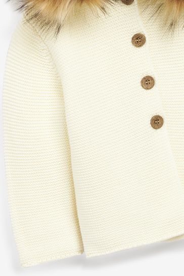 cream faux fur hooded jacket