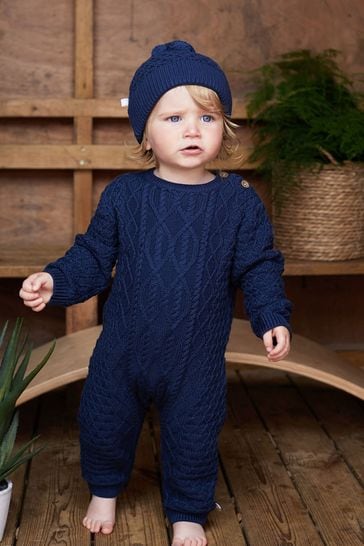The Little Tailor Cable Knit Romper And Hat Baby Gift Set