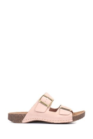 Bellissimo Ladies Pink Leather Double Buckle Mule Sandals