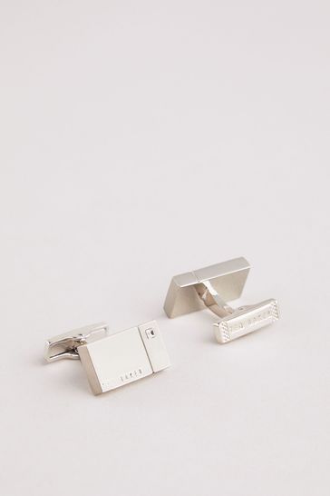 Ted Baker Silver Tablet Corner Crystal Cufflinks