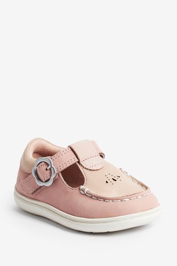 Pink Leather Standard Fit F First Walker T Bar Shoes