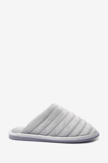 Grey Padded Quilted Mule Slippers
