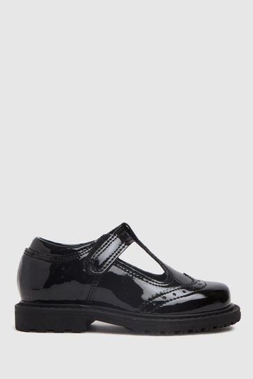Ladies black patent t bar hot sale shoes