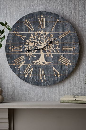 Art For The Home Grey Timepiece Tree Clock