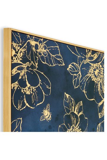 Art For The Home Blue Golden Blooms Box Framed Canvas