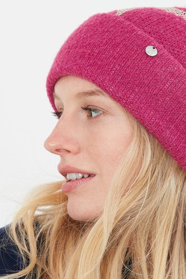 Joules Womens Vinnie Knitted Beanie Pink