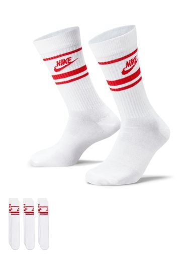 Nike White/Red Sportswear Everyday Essential White Crew Socks (3 Pack)