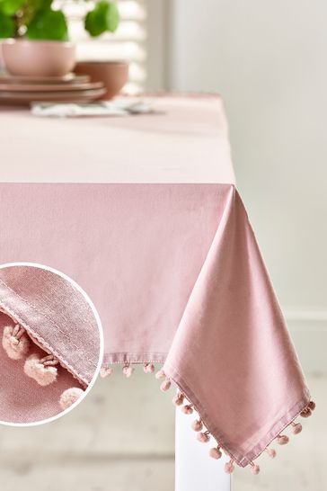 Blush Pink Pom Pom Table Cloth