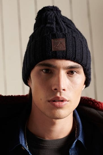 Superdry Blue Trawler Cable Beanie Hat