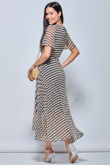 Buy Jolie Moi V Neck Pleated Chiffon Maxi Brown Dress from Next