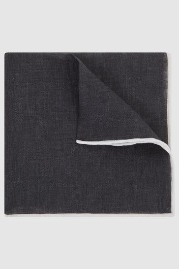 Reiss Navy Piazza Linen Plain Pocket Square