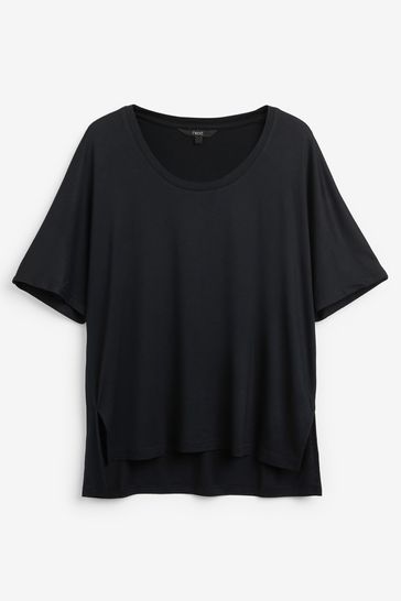 Buy Black Premium Scoop Longline T Shirt from Next Luxembourg