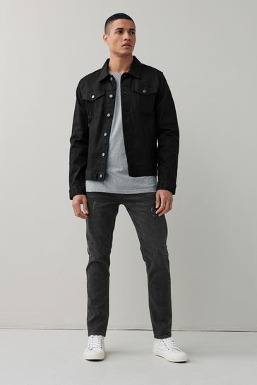 Stretch black denim jacket clearance