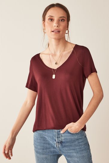 Burgundy Red Slouch V-Neck T-Shirt